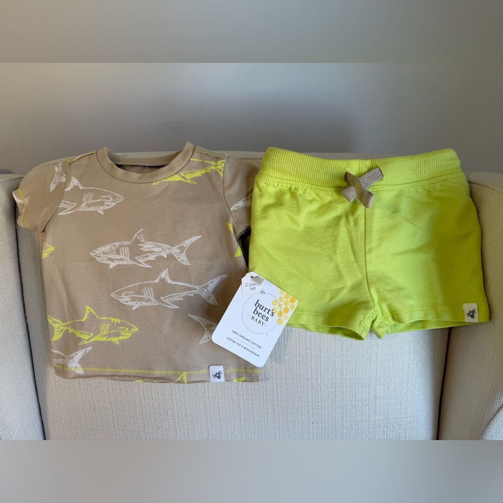 Burt's Bees Baby Shark Tee & Neon Green Shorts Set